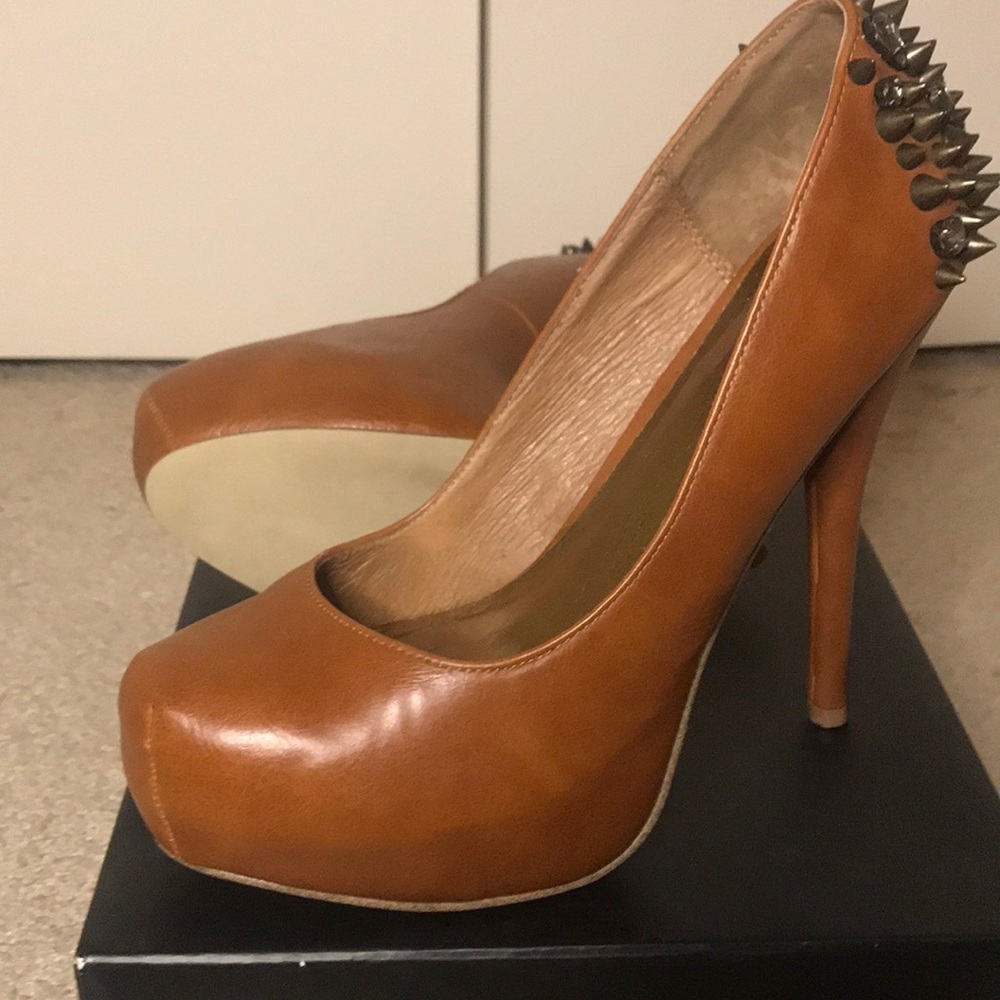 Ladies leather platform heels embellished spikes